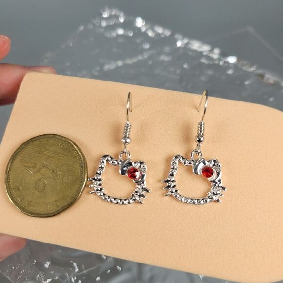 Brand New S925 Silver Hello Kitty With Red Ribbon Earrings - Picture 4 of 5